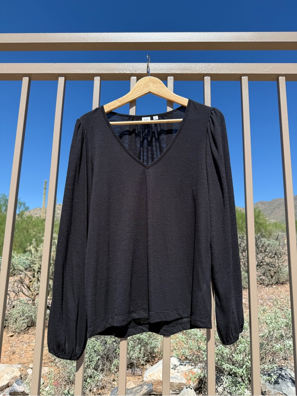GAP Black V-Neck Long Sleeve Blouse